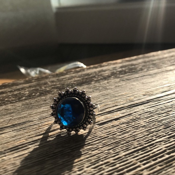 NWOT sterling silver London blue topaz quartz boho mendi style cocktail ring - Picture 8 of 11